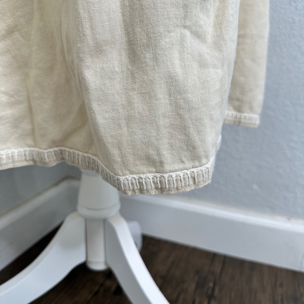 Magashoni Linen blend Sleeveless Tan Beige Midi Dress Embroidered Trim size med - Picture 3 of 9